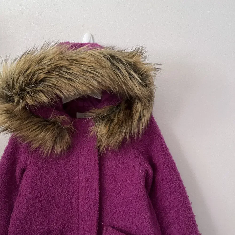 Cat & Jack Fuchsia Textured Faux Fur Trim Coat XS 4/5